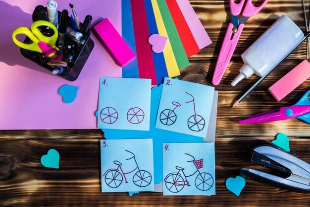 A collage of various visual learning aids - colorful flashcards with images and words, a mind map with vocabulary and grammar connections, a screenshot of a language learning app with visual exercises, and a stack of illustrated language books.