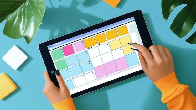 A digital calendar or planner app showing a week's schedule filled with color-coded blocks for different subjects and activities.