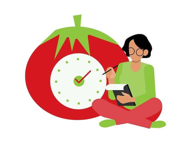 A person using the Pomodoro Technique while studying, with a timer set for 25 minutes.