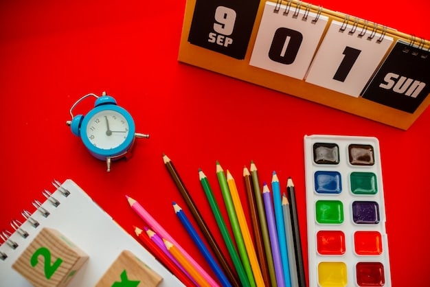 A weekly calendar with time blocks allocated for different activities, including dedicated study time for specific subjects. The calendar is color-coded, visually separating each activity.