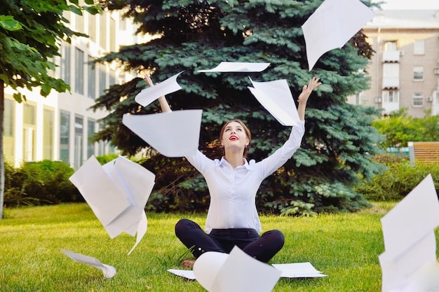 A person is siting on the floor with several pieces of paper around he/she. In each paper there is a word that they are trying to memorize with different methods, one involves creating a mind palace.