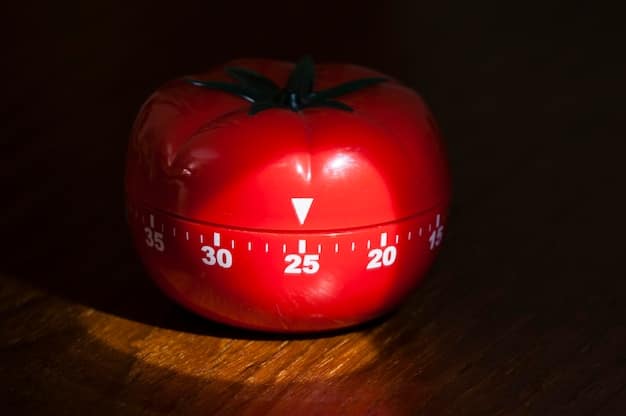 An image of the Pomodoro Technique being used, showing a timer set to 25 minutes of work followed by a 5-minute break. Focus on the visual representation of time management.