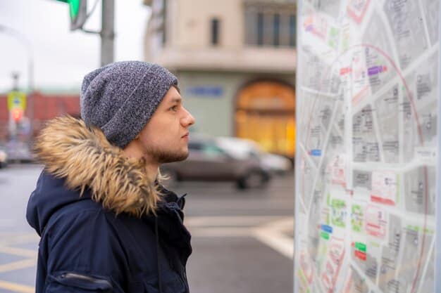 A person standing in front of a detailed map of a city, eyes closed, as if mentally navigating through the streets and buildings, with glowing points highlighting specific locations on the map.