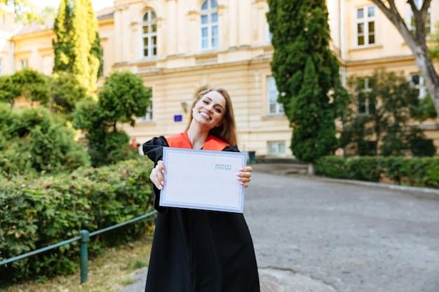 A person smiling and confidently holding a newly awarded degree in an outdoor campus setting. The person is dressed in graduation attire, and the background shows well-manicured lawns, trees, and university buildings.