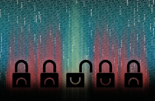 An abstract representation of data encryption, symbolizing the secure transmission and storage of student information in online proctoring systems. The image emphasizes data protection and privacy.