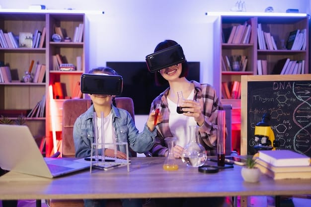 A futuristic classroom setting where students are using AR glasses to interact with a 3D microlearning module on human anatomy. The classroom is equipped with interactive whiteboards and holographic projectors, enhancing the immersive learning experience.
