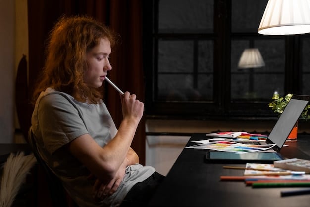 A person sitting at a desk, looking thoughtfully at a laptop screen displaying various self-assessment quizzes and inventories related to learning styles, surrounded by notebooks and pens.