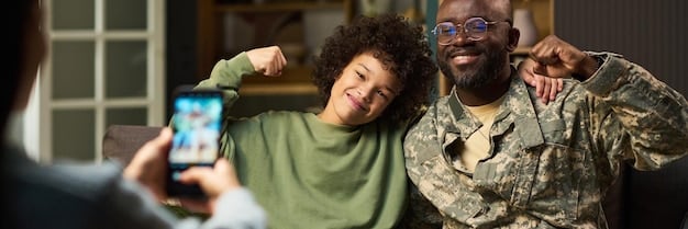 A diverse group of adult students, including veterans, actively participating in a vibrant online video conference classroom. They are engaged in discussion, possibly with an instructor visible on screen. The image conveys camaraderie and active participation in a digital learning environment.