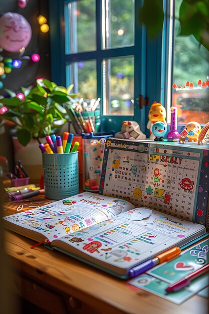 A student sitting at a desk with a planner open, highlighting color-coded time blocks for different subjects and activities, symbolizing effective time management.